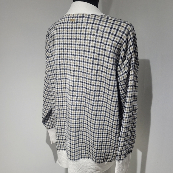 Barbour Women's Hebrides Plaid Cotton Cardigan Size 12 Cream Black Green Preppy - Picture 10 of 13